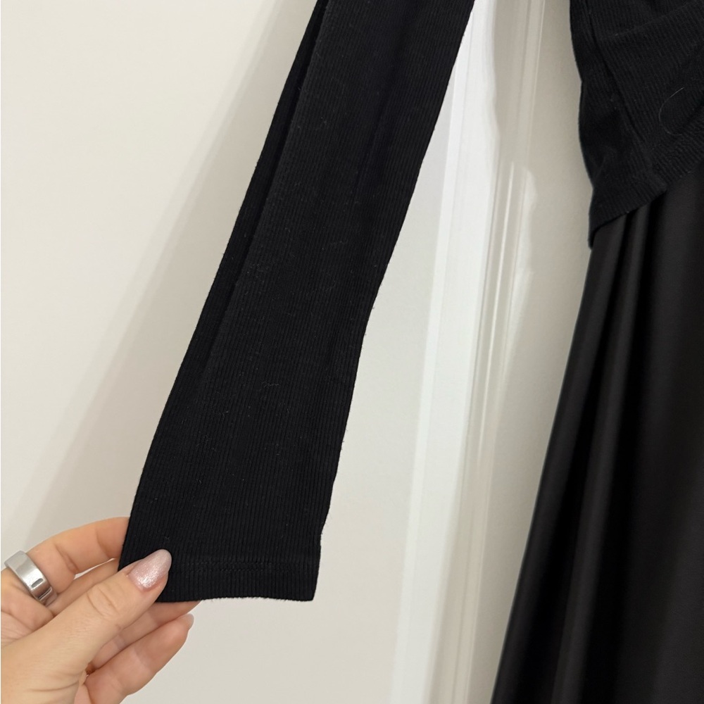 All Saints Black Satin Slip Dress with Knit Top Set - Picture 8 of 12